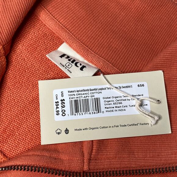 PACT Terry Quarter Zip Sweatshirt Essential Loopback Small Organic Cotton Lounge - Picture 4 of 4